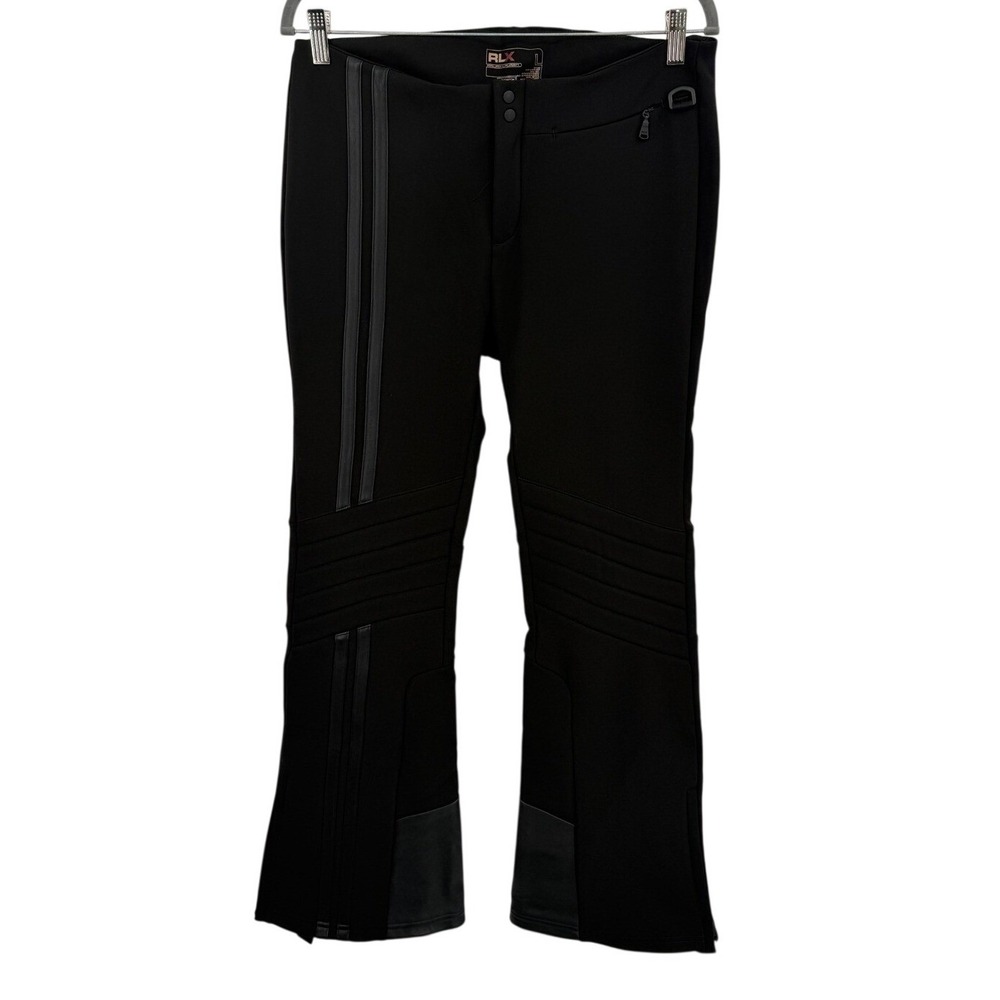 RLX Ralph Lauren Ski Pants Womens L Black Softshell Leather Trim